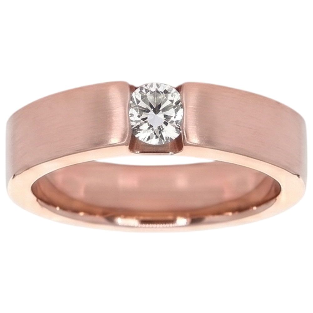 Vero Anello Da Uomo Rotondo In Oro Rosa 14K Con Set Di Tensione 0.75 Carati