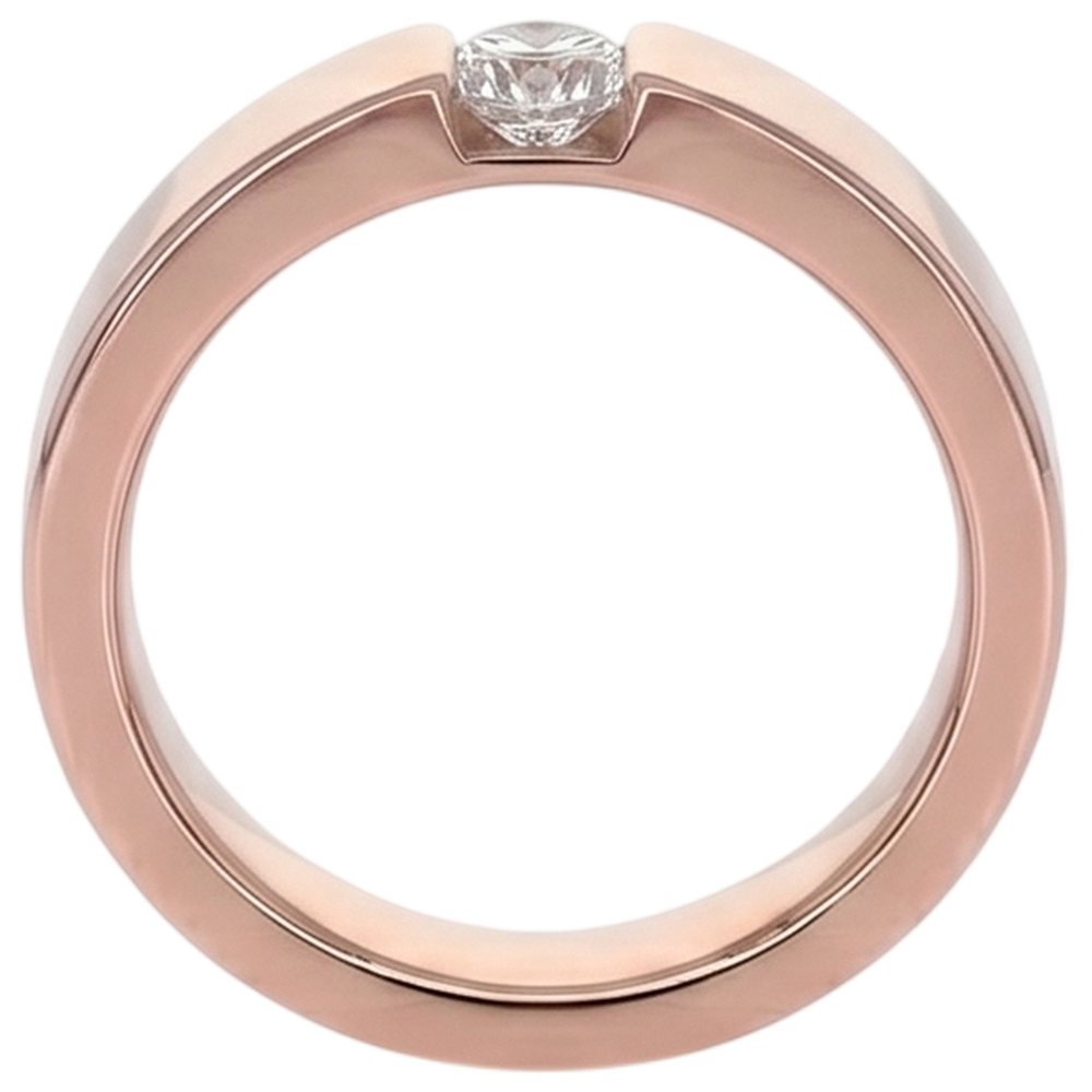 Vero Anello Da Uomo Rotondo In Oro Rosa 14K Con Set Di Tensione 0.75 Carati
