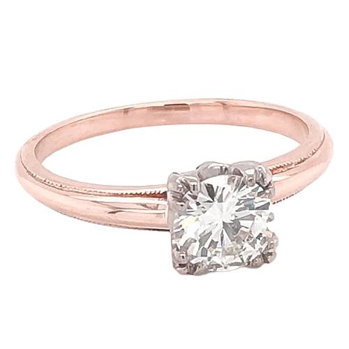 Vero Anello Di Fidanzamento Solitario 1 Carato Artiglio Polo Milgrain Oro Rosa 14K