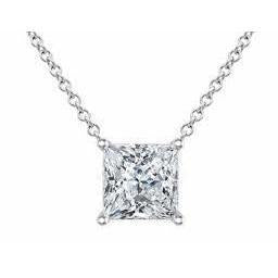 Vero Diamante Solitario Da 1 Carato Taglio Princess Con Ciondolo Collana In Oro Bianco 14K