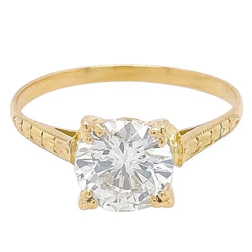 Vero Diamante Tondo Da 2 Carati Con Anello In Oro Giallo 14K Gioielli Da Donna Milgrain
