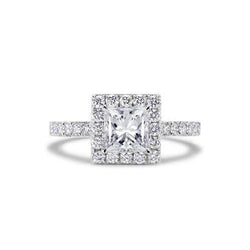 Vero Diamante Tondo E Taglio Princess Da 2,90 Carati Con Anello Alone In Oro Bianco 14K