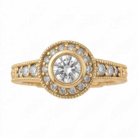 Vero Diamond Anniversary 0,80 Carati Fancy Ring Bezel Setting Jewelry oro giallo 14K