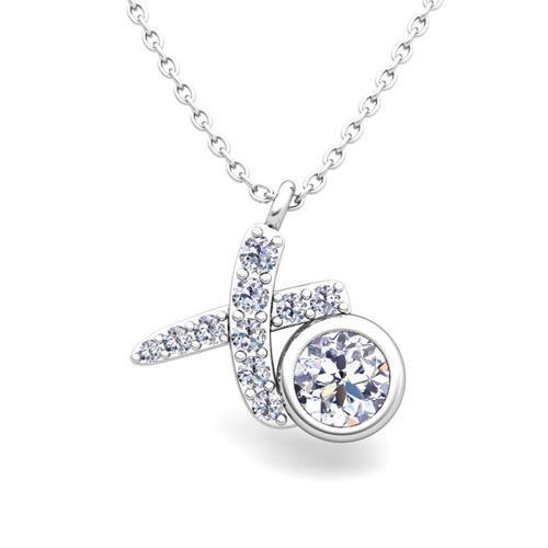 Vero Lunetta Incastonata Rotonda 1.60 Carati Collana Pedante In Oro Bianco 14K