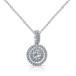 Vero Diamante Rotondo Brillante Da 2,07 Ct Con Collana Pendente In Oro Bianco 14K