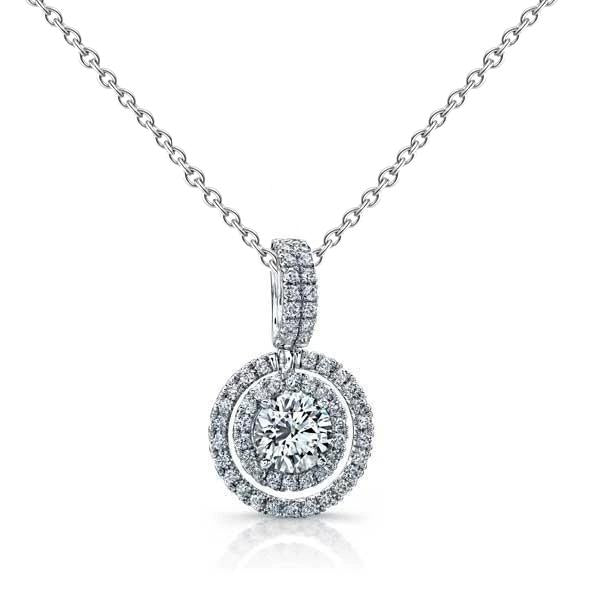 Vero Diamante Rotondo Brillante Da 2,07 Ct Con Collana Pendente In Oro Bianco 14K