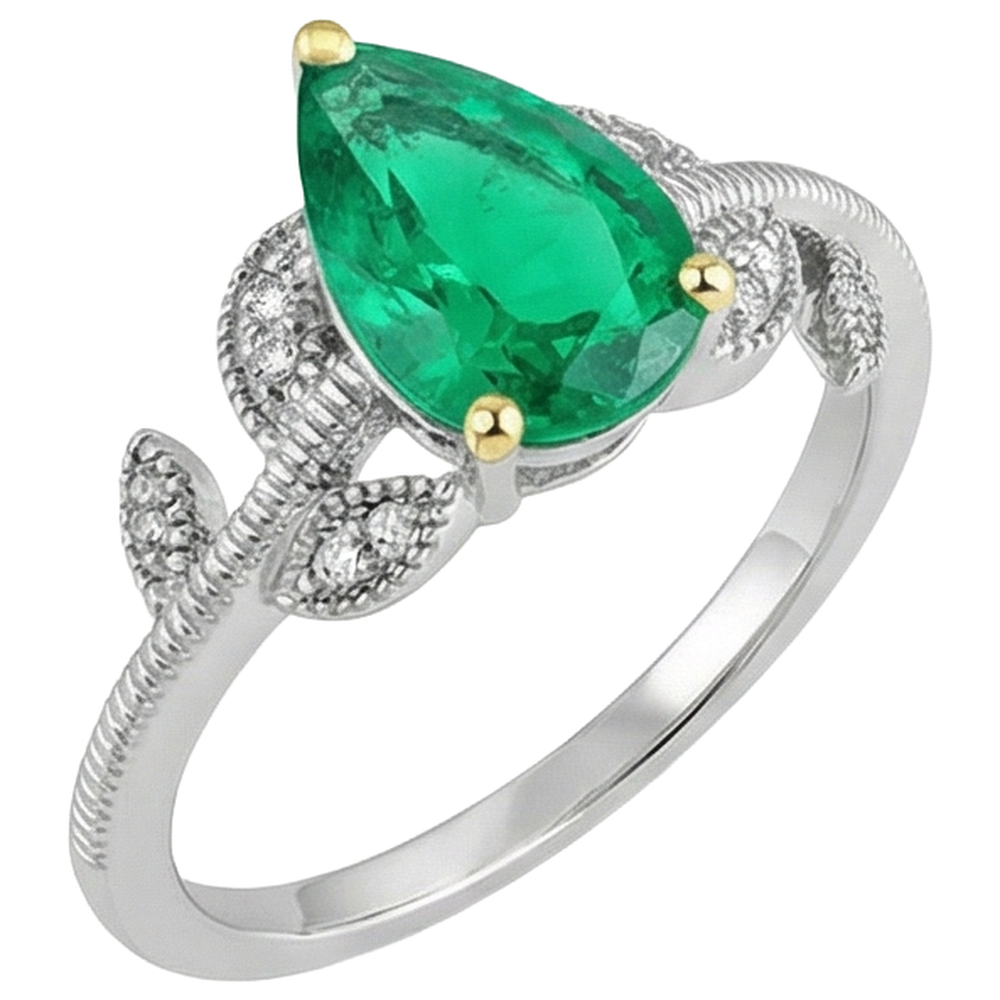 Anello Pietra Colorata Oro Due Toni 14K con Smeraldo Fine – vista angolare