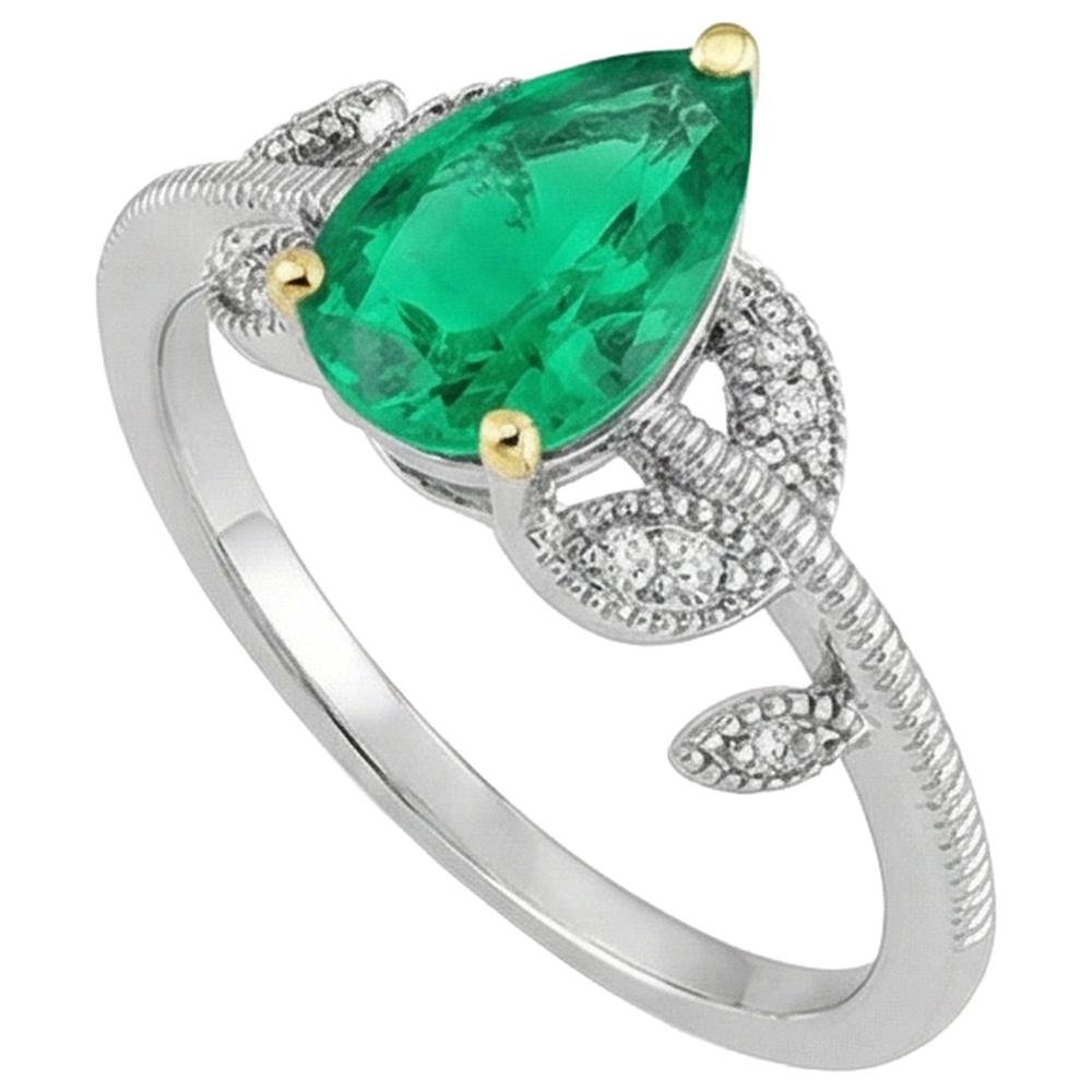 Smeraldo Fine Anello Pietra Colorata 1 carati Oro Due Toni 14K – vista profilo
