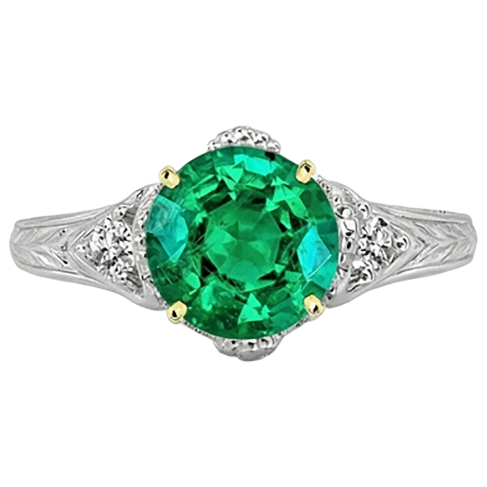 Smeraldo Fine Anello con Gemma 2,50-carati Oro Bicolore 14K – vista frontale