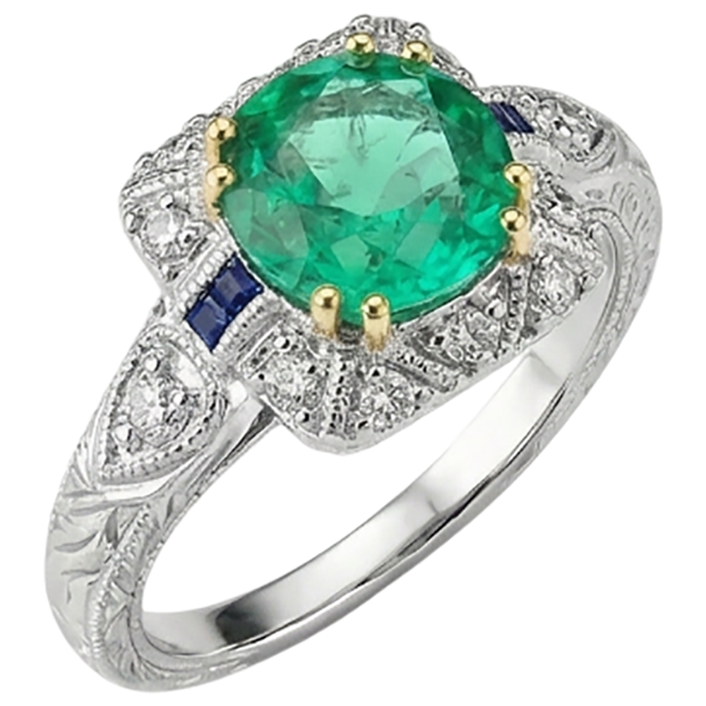 Smeraldo Fine Anello con Gemma 3 carati Oro Bicolore 14K – vista laterale