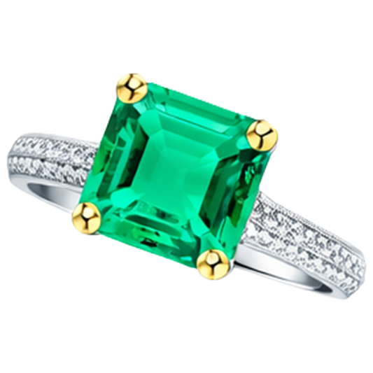 Anello con Pietra Preziosa Oro Bicolore 14K con Smeraldo Colombiano – vista frontale