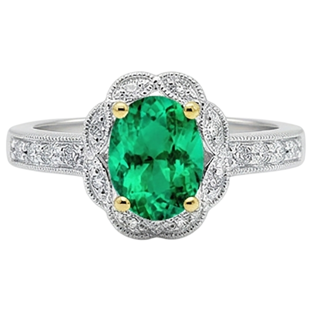 Anello con Pietra Preziosa Oro Bicolore 14K con Smeraldo – vista frontale