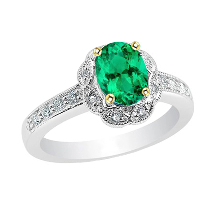Smeraldo Anello con Pietra Preziosa 2 carati Oro Bicolore 14K – vista principale