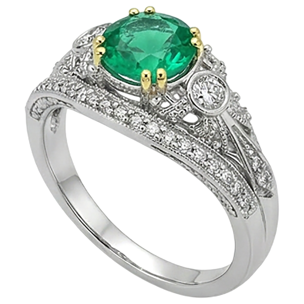 Smeraldo Fine Anello con Pietra Preziosa 2,50-carati Oro Bicolore 14K – vista laterale