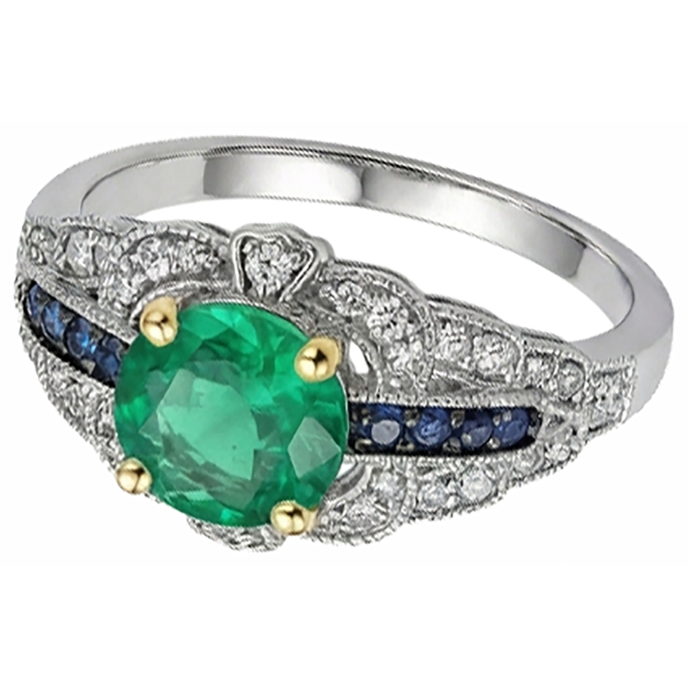 Taglio Rotondo Smeraldo Colombiano anello in 14K – vista frontale