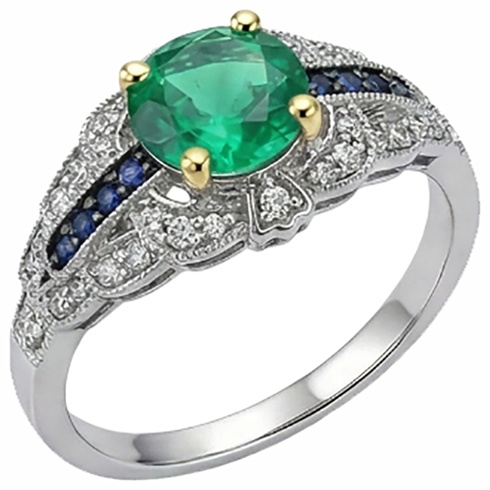 Anello con Gemma 14K con Smeraldo Colombiano – vista profilo