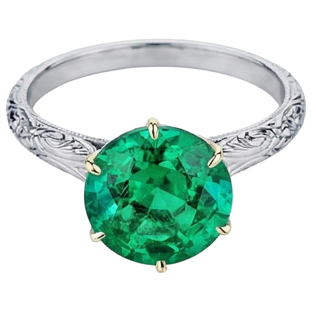 Anello con Gemma Oro Bicolore 14K con Smeraldo Colombiano – vista laterale