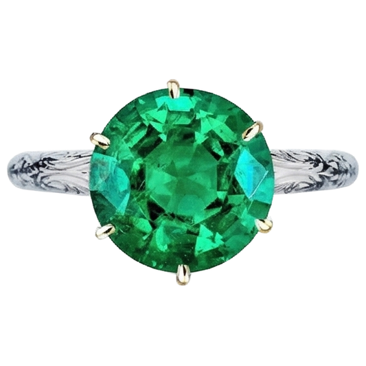 Anello con Gemma Oro Bicolore 14K con Smeraldo Colombiano – vista frontale