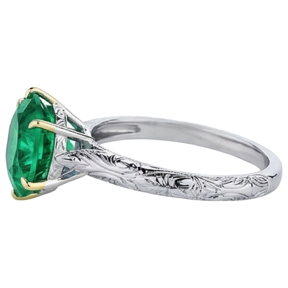 Anello con Gemma Oro Bicolore 14K con Smeraldo Colombiano – vista profilo
