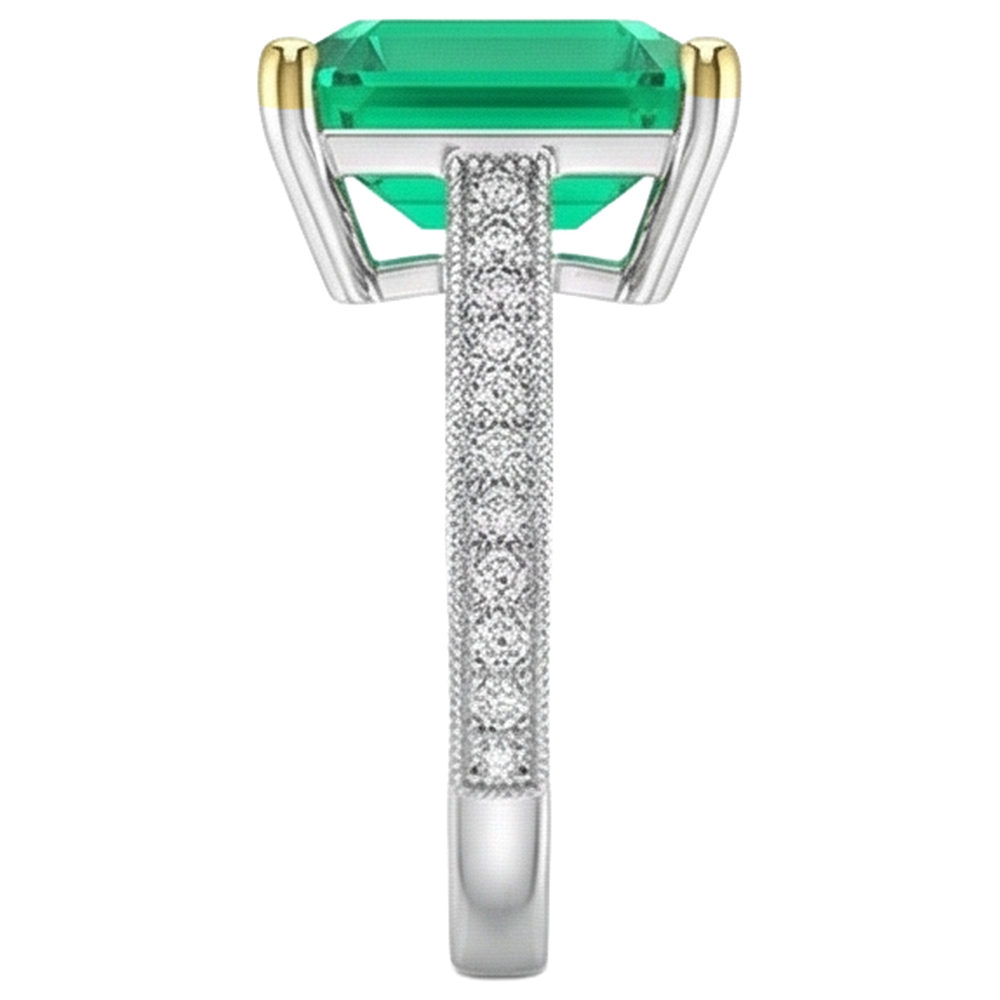 Smeraldo Taglio Smeraldo Anello con Gemma in Oro Due Toni 14K – vista profilo