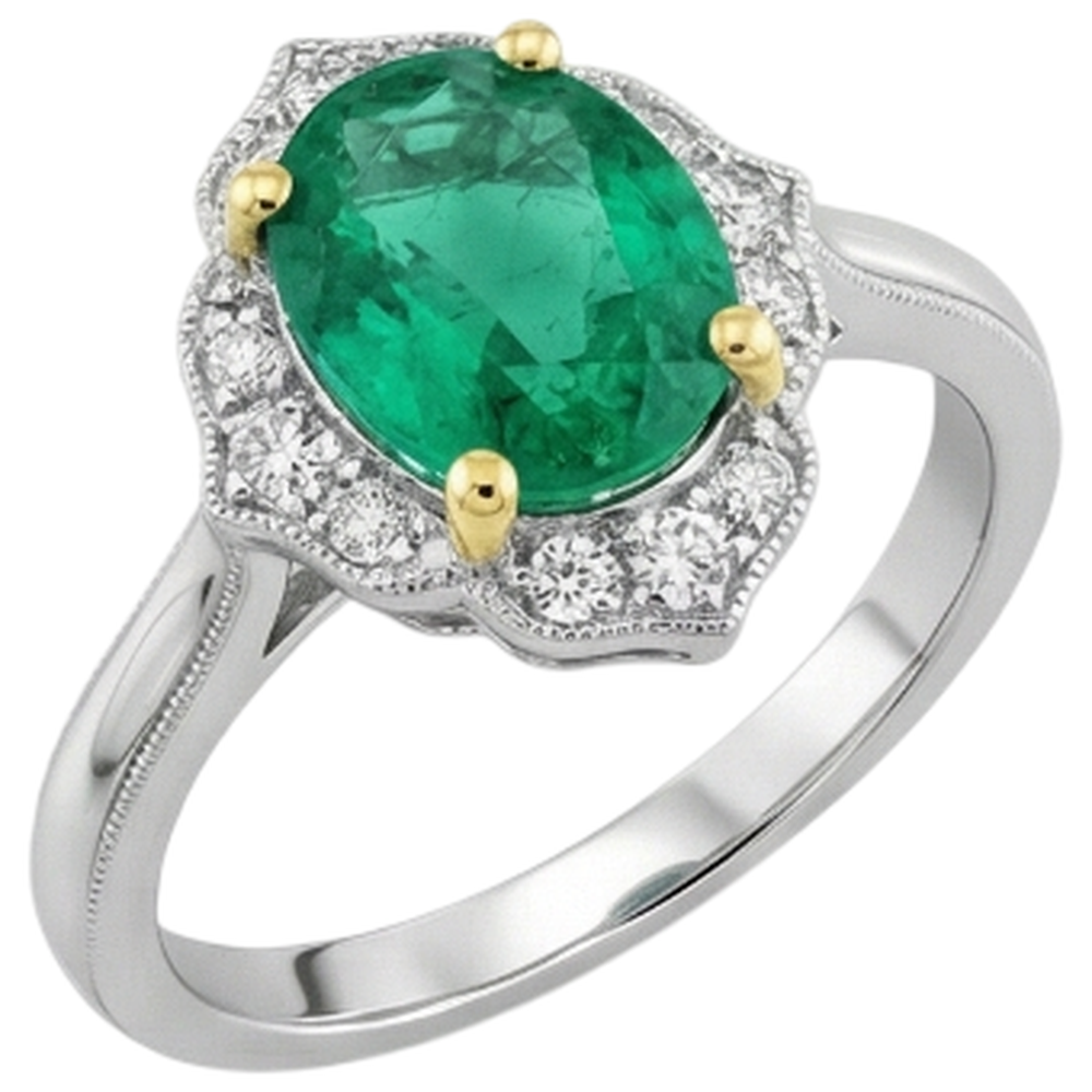 Smeraldo Colombiano Anello Pietra Colorata 2 carati Oro Due Toni 14K – vista frontale