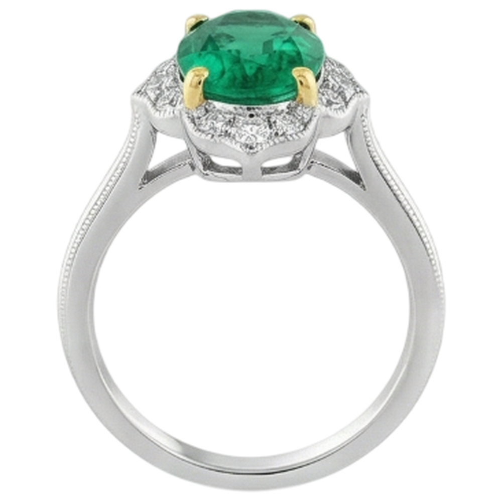 Smeraldo Colombiano Anello Pietra Colorata 2 carati Oro Due Toni 14K – vista dettaglio