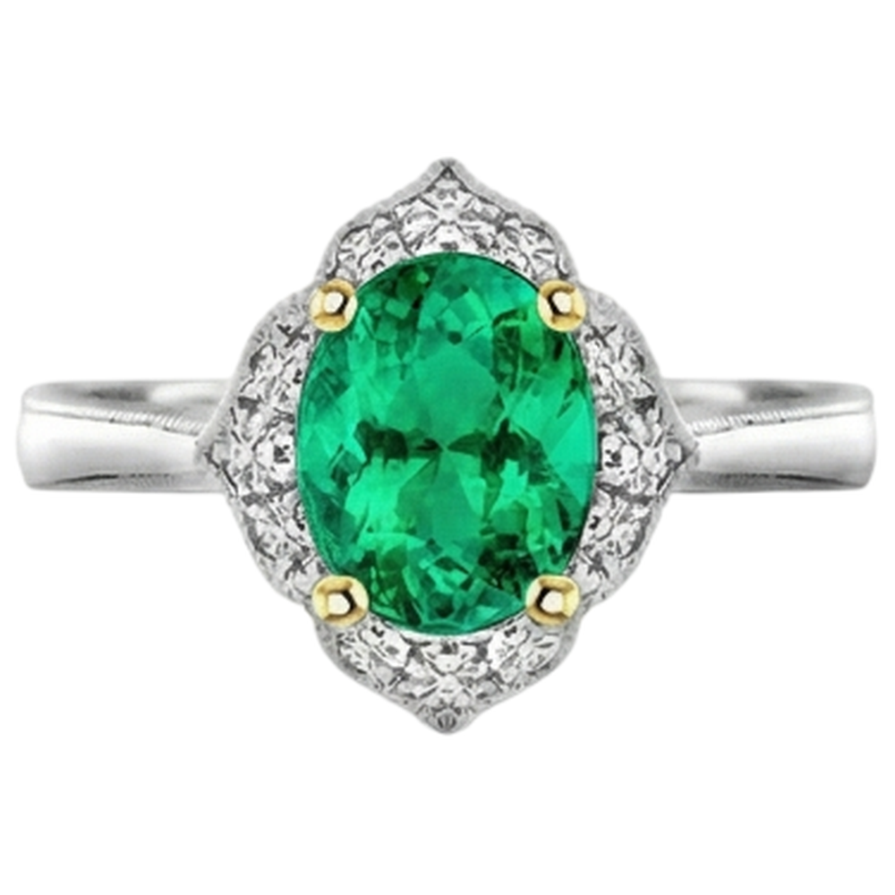 Smeraldo Colombiano Anello Pietra Colorata 2 carati Oro Due Toni 14K – vista profilo