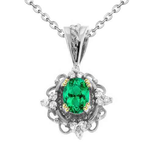 Smeraldo Colombiano Collana Pendente 1,50 carati Oro Due Toni 14K – vista principale