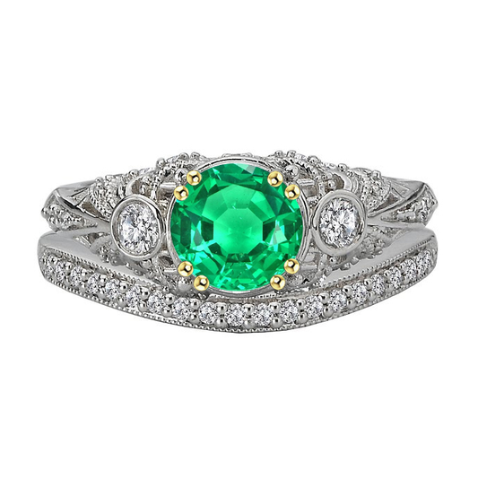 Smeraldo Fine Anello con Pietra Preziosa 2,50-carati Oro Bicolore 14K – vista principale