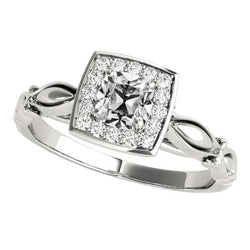 Vintage Style Halo Cushion Old Mine Cut Genuino Diamante Ring 4 Carati Filigrana