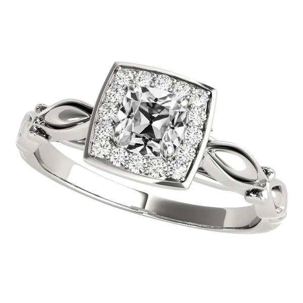 Vintage Style Halo Cushion Old Mine Cut Genuino Diamante Ring 4 Carati Filigrana