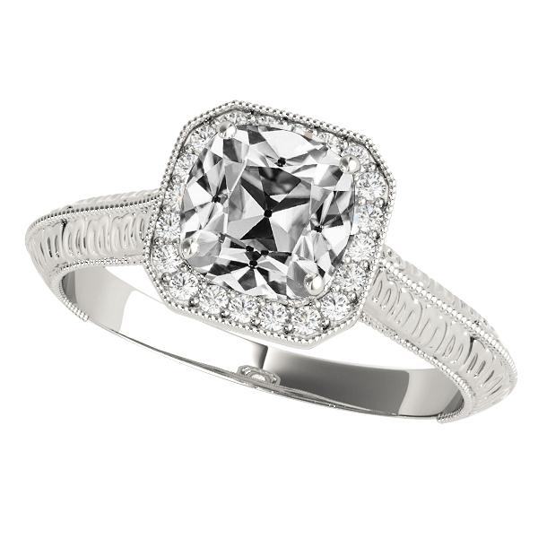 Vintage Style Halo Cushion Old Mine Cut Genuino Diamante Ring 6.50 Carati