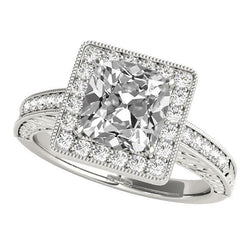 Vintage Style Halo Cushion Vecchio Minatore Vero Diamante Ring 8,50 Carati Milgrain