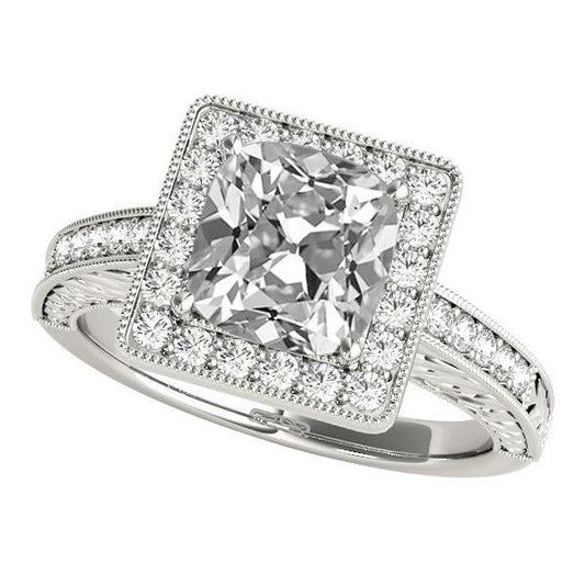 Vintage Style Halo Cushion Vecchio Minatore Vero Diamante Ring 8,50 Carati Milgrain