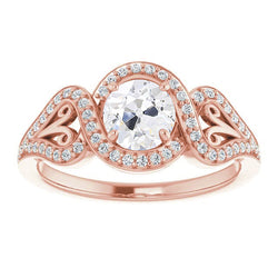 Raffinato Cuscino Antico Diamante Anello con Pavé Halo – 5