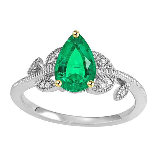 Anello Pietra Colorata Oro Due Toni 14K con Smeraldo Fine – vista principale