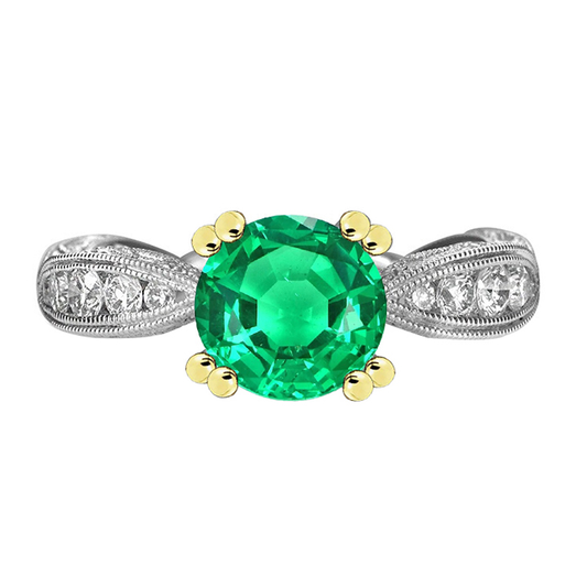 Anello Pietra Colorata Oro Due Toni 14K con Smeraldo Colombiano – vista principale