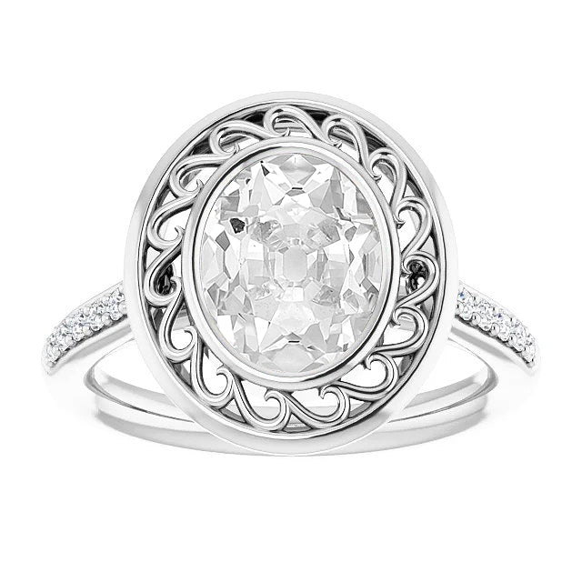 Cuscino Antico Diamante anello in Oro Bianco 14K – vista principale