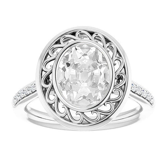 Cuscino Antico Diamante anello in Oro Bianco 14K – vista principale