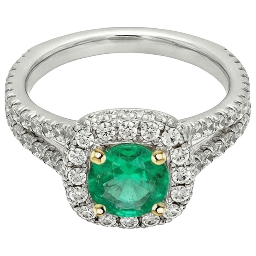 Anello con Pietra Preziosa Oro Bicolore 14K con Smeraldo Fine – vista frontale