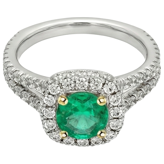 Anello con Pietra Preziosa Oro Bicolore 14K con Smeraldo Fine – vista frontale