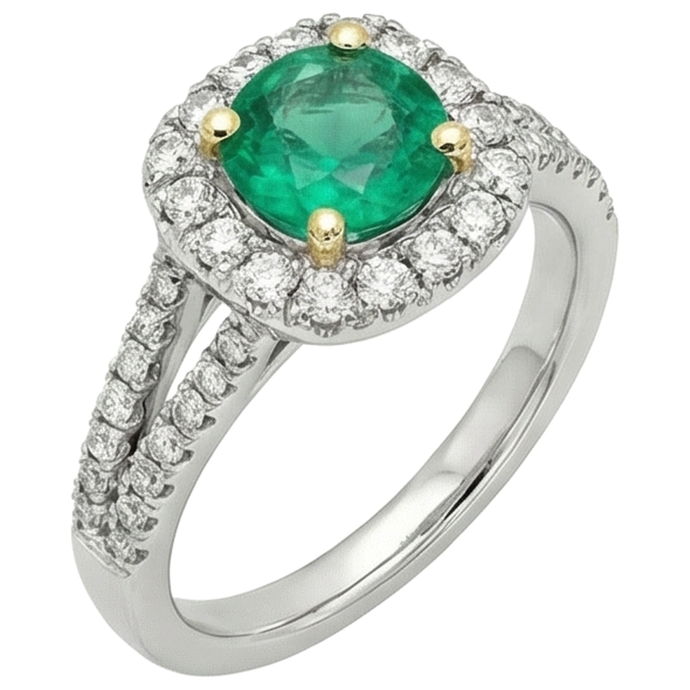 Smeraldo Fine Anello con Pietra Preziosa 2 carati Oro Bicolore 14K – vista laterale