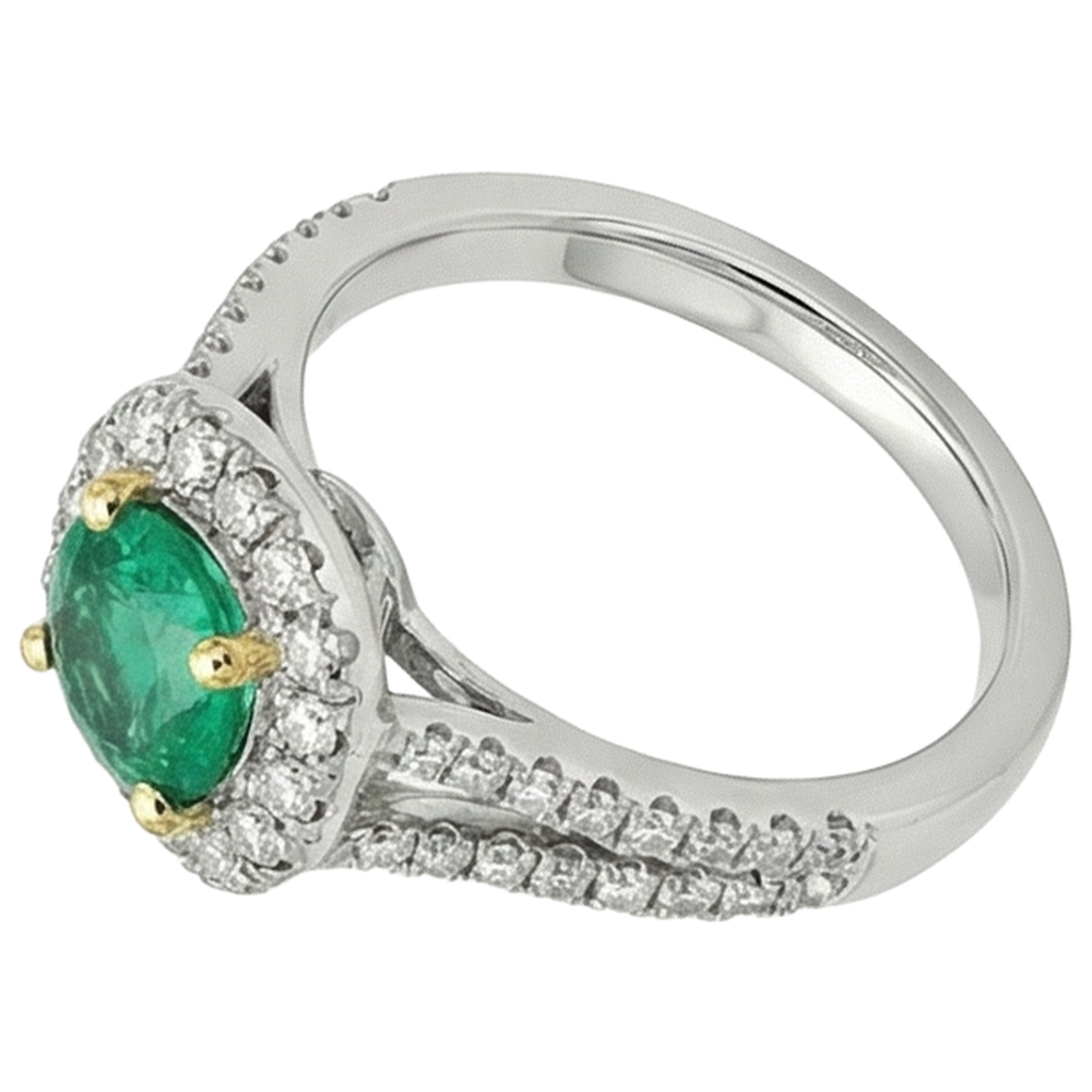 Smeraldo Fine Anello con Pietra Preziosa 2-carati Oro Bicolore 14K – vista angolare