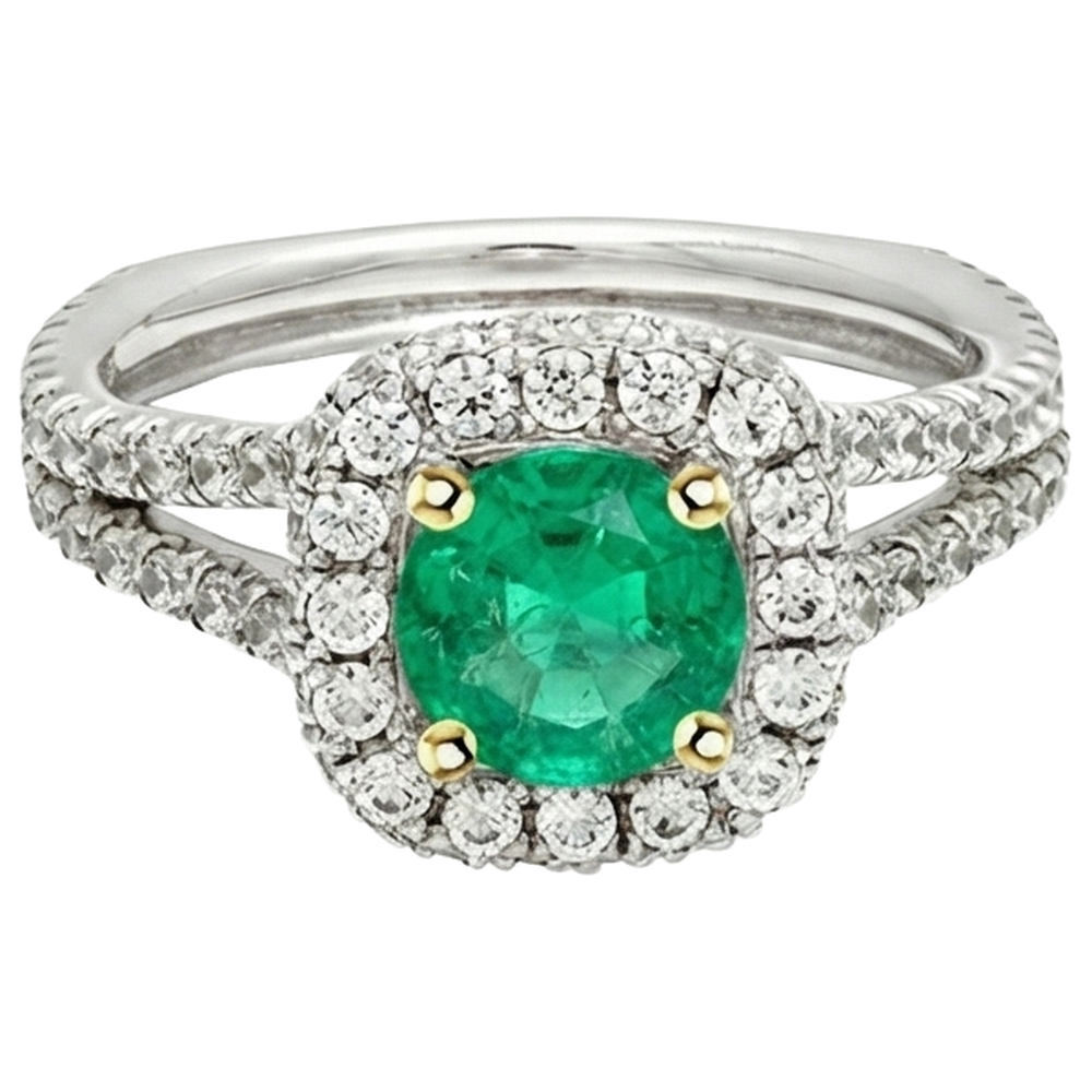 Smeraldo Fine Anello con Pietra Preziosa 2-carati Oro Bicolore 14K – vista profilo