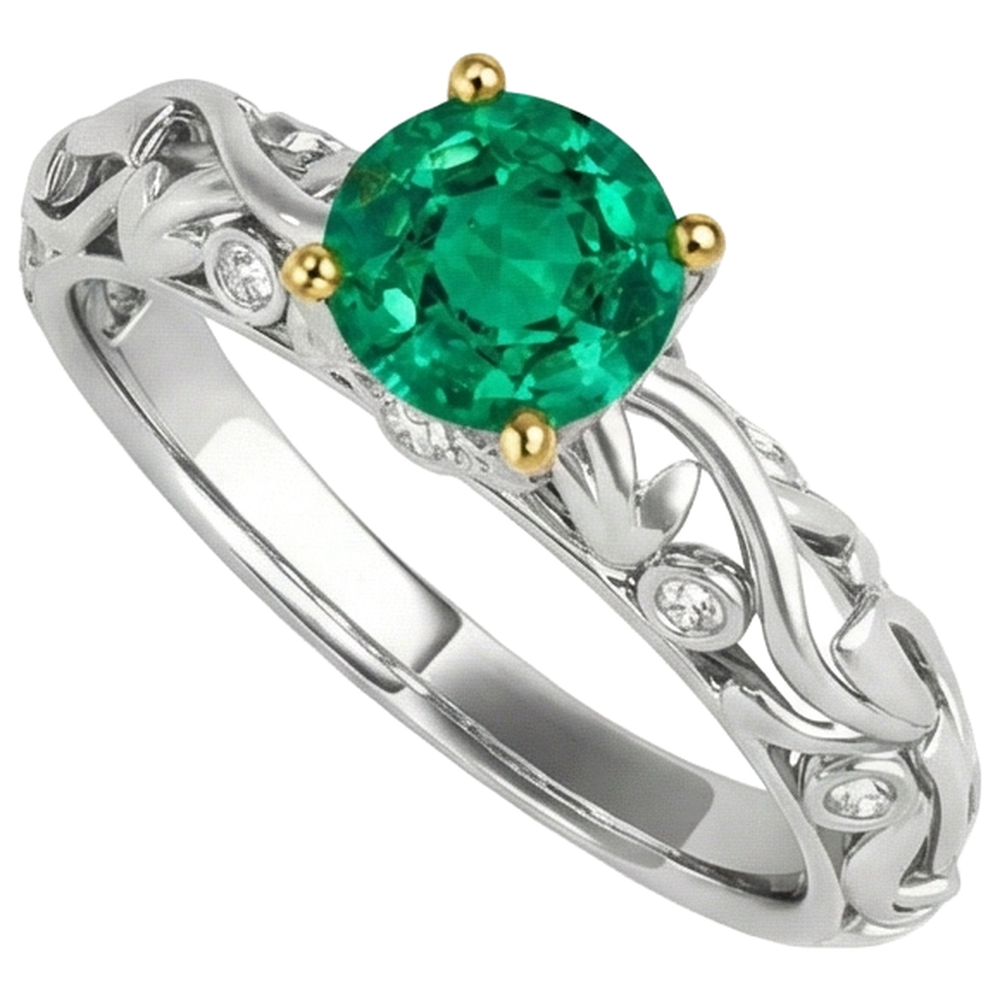 Anello Pietra Colorata Oro Bicolore 14K con Smeraldo Fine – vista laterale