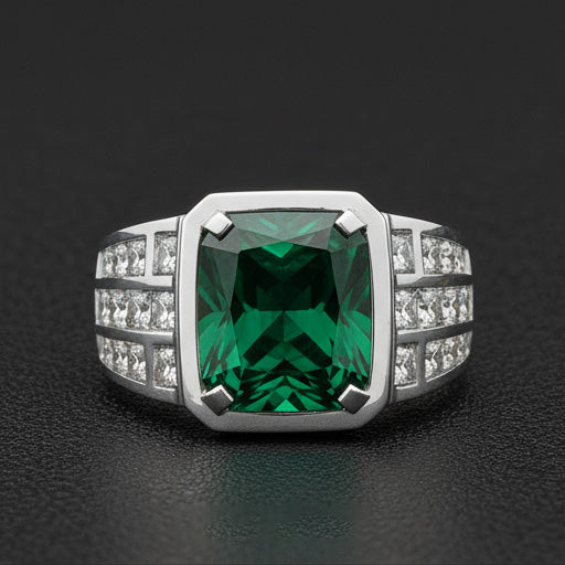 Radiant Smeraldo Colombiano anello in 10K White Gold – vista principale