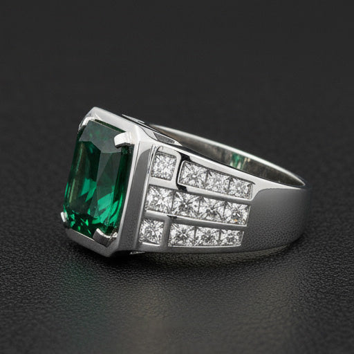 Radiant Smeraldo Colombiano anello in 10K White Gold – vista frontale