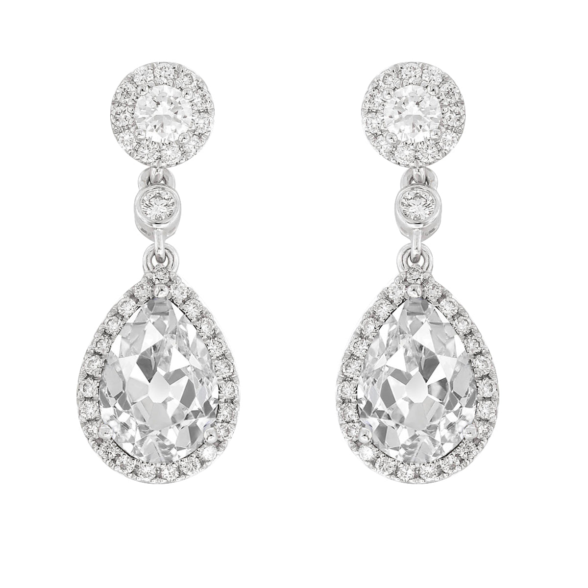 Diamante Fine Cuscino Antico Orecchini a Lobo in Oro 14 Carati Bianco – vista principale