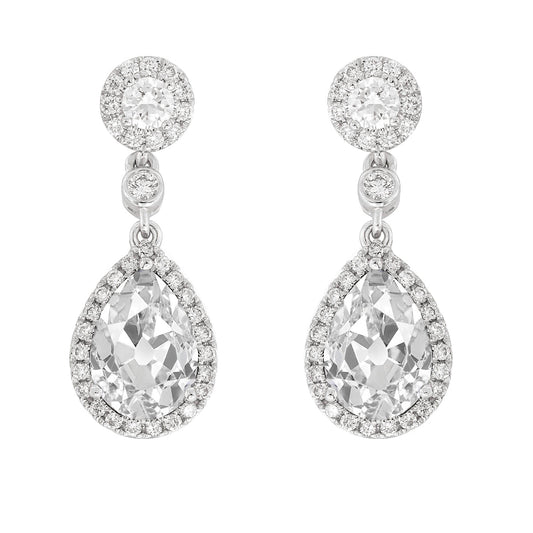 Diamante Fine Cuscino Antico Orecchini a Lobo in Oro 14 Carati Bianco – vista principale