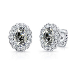 Oro Bianco 14K Taglio Old Mine Diamante Fine Orecchini 7 carati